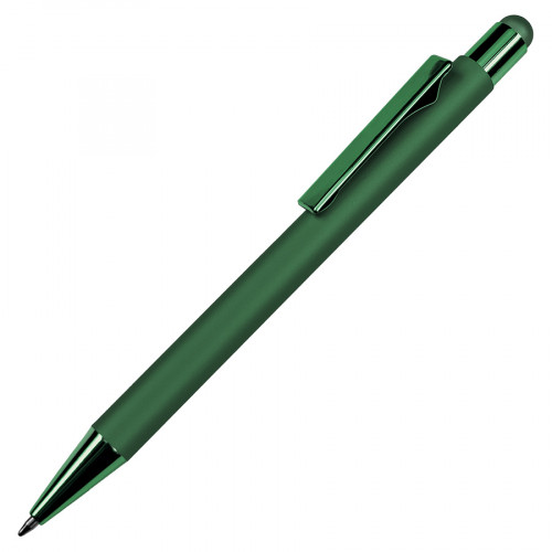 Ручка шариковая FACTOR COLOR со стилусом, зеленый, металл, пластик, софт-покрытие